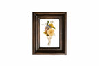 Rubbed Bronze wooden frame displays groom boutonniere with floral arrangement.