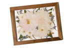 16x20 brown handmade wooden frame with white wedding flowers in a floating design