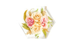 Four roses forever preserved in a clear resin bouquet block in a hexagonal shape.