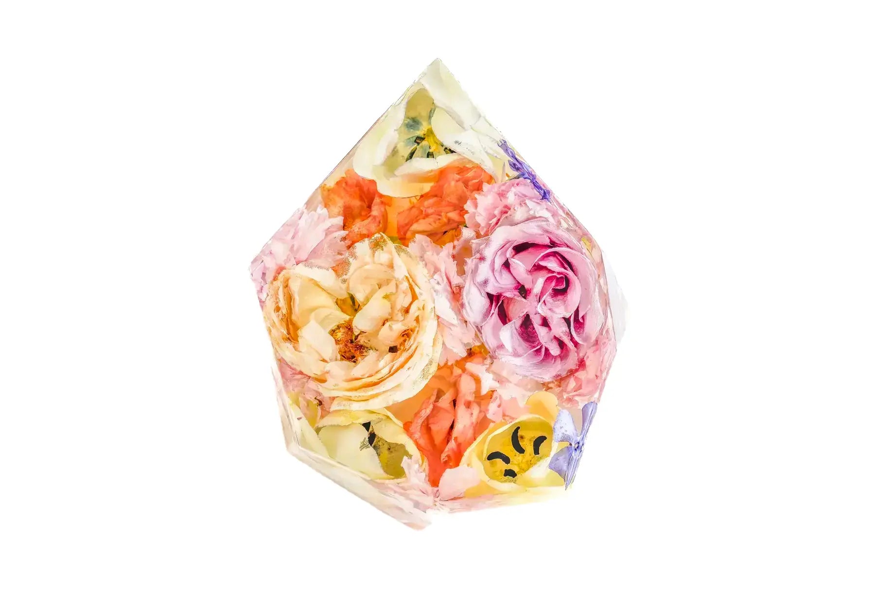 Gem shaped bouquet block with resin preservation bridal bouquet.
