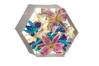 A 8 inch medium sized hexagon bouquet block featuring resin preserved lillies.