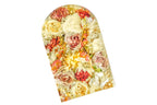 A large resin preservation bouquet block in an arch shape featuring an array of bright wedding flowers.
