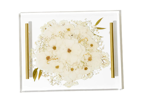11x14 inch large serving tray featuring white anemone flowers with a 2 inch tray depth.