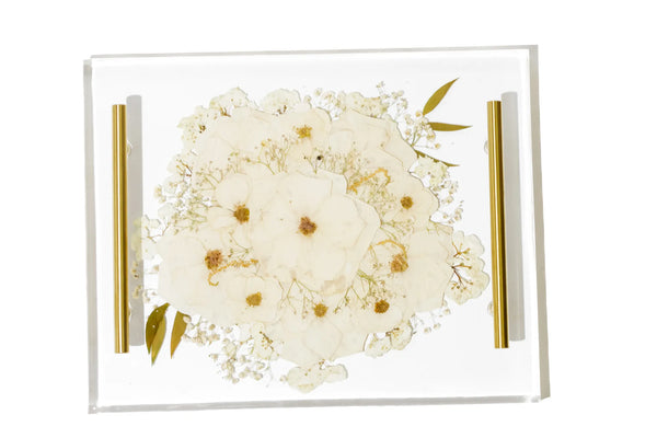 11x14 inch large serving tray featuring white anemone flowers with a 2 inch tray depth.