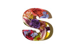 6 inch colorful letter 'S' made of pressed flowers in a lasting resin preservation