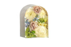 A 6 inch mini arch resin bouquet block preserving wedding flowers in clear resin.