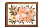 16x20 large pressed frame with peach and white preserved wedding flowers and a white matboard
