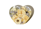 7x8 inch resin block in heart shape with preserved wedding anemone and carnations.