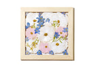 Small square natural wood frame featuring purple and white wedding bouquet with color restoration