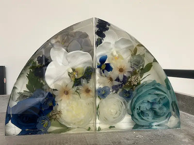 Resin wedding bouquet resin bookends with roses and orchids and lilies