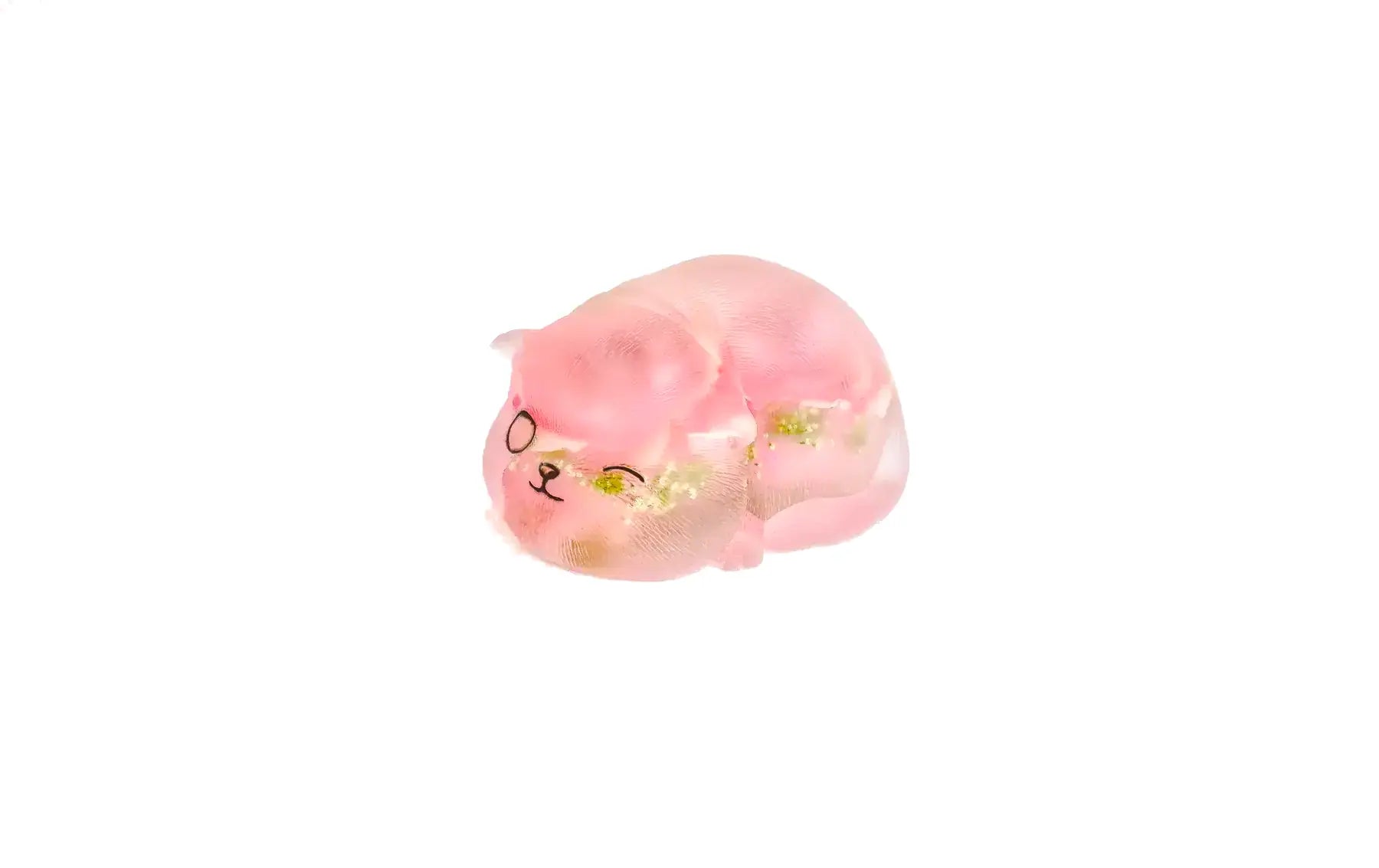 sleeping cat w/ one eye open resin figurine with a preservation of wedding flowers inside