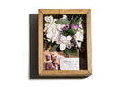 8x10 wooden shadow box with anniversary flowers and a photo of an elderly couple dancing
