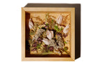 Decorative 11x11 handmade pine shadowbox with an autumnal floral arrangement inside