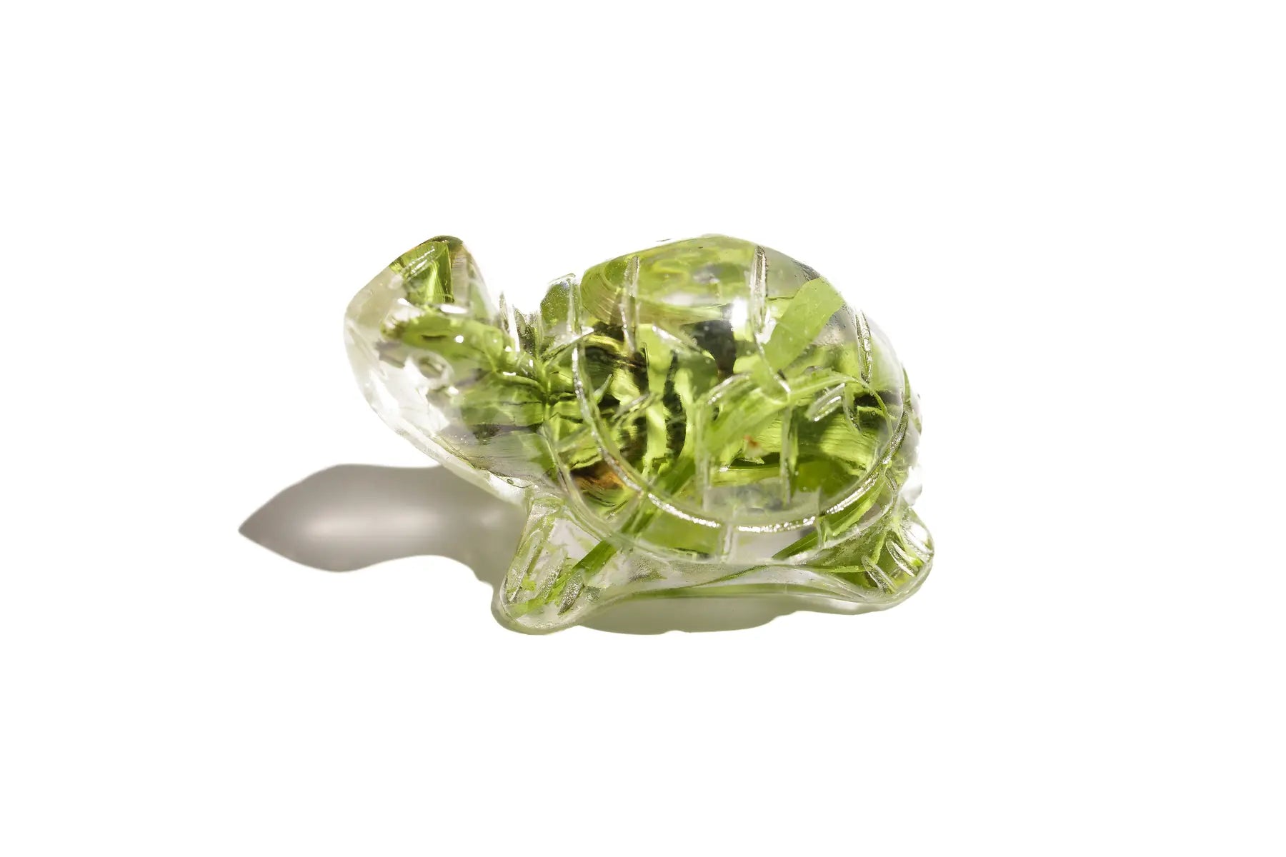 Clear resin turtle animal figurine with preserved memorial flowers inside