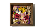 Handmade wood square 11x11 shadow box with autumnal pressed flowers