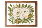 Large pressed flower frame with white wedding bouquet with white matboard