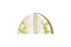 A pair of small resin preservation bookends featuring white orchid flowers